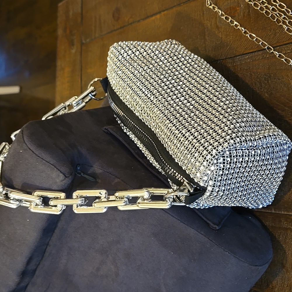 Silver Rhinestone Mesh Petite Bag - Picture 2 of 12